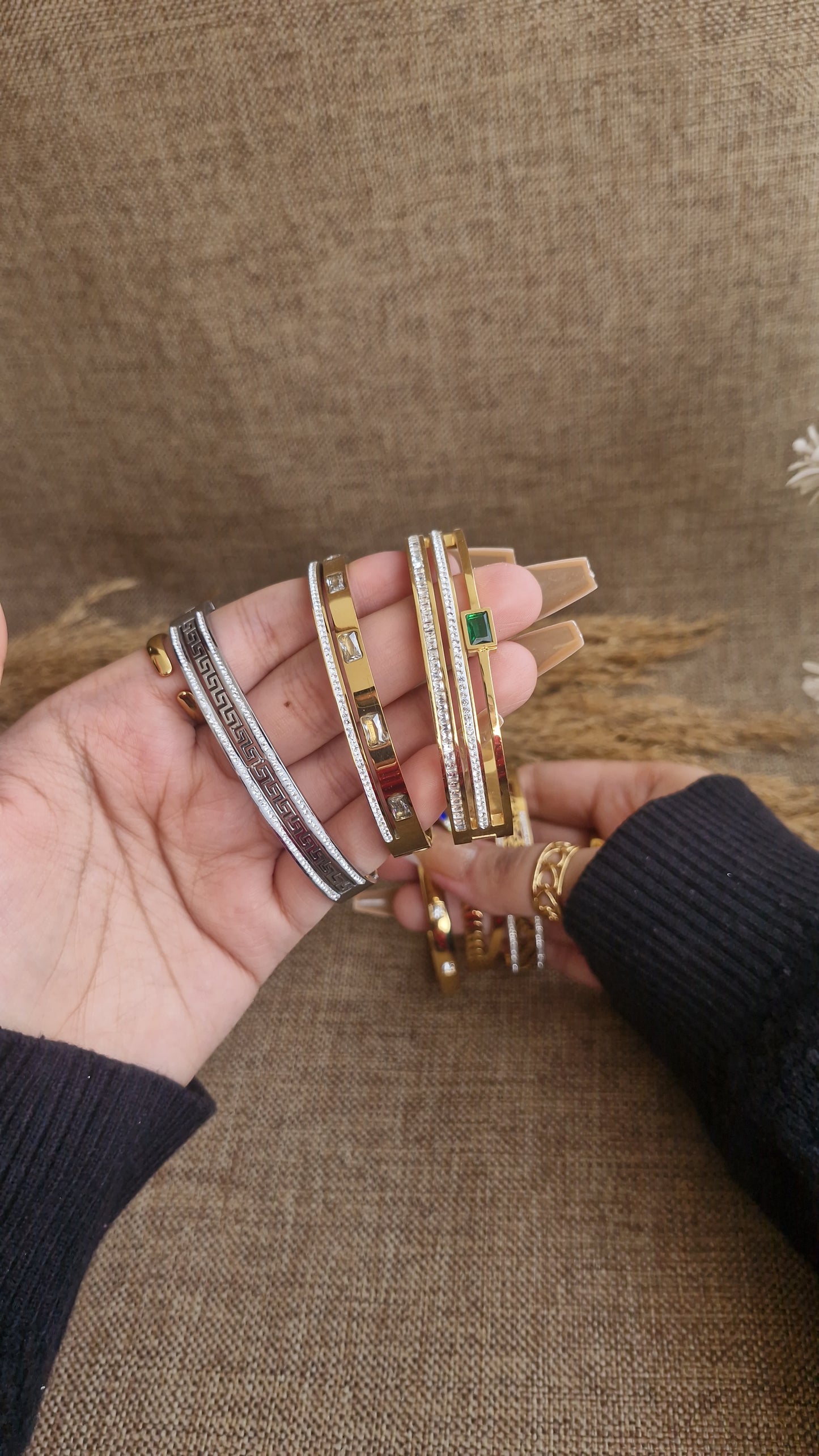 Emerald Touch Gold Bangle Trio