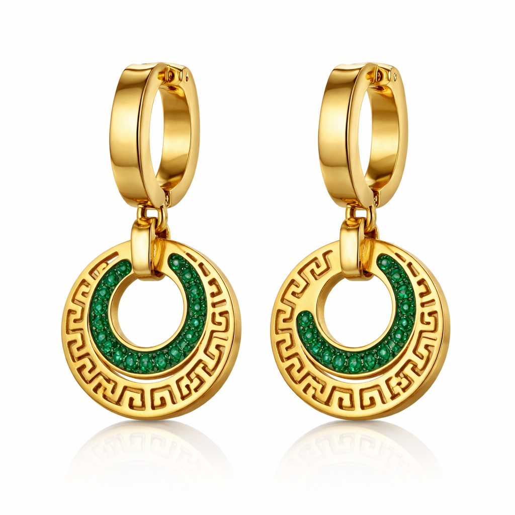 Emerald Greek Luxe Gold Hoop Earrings