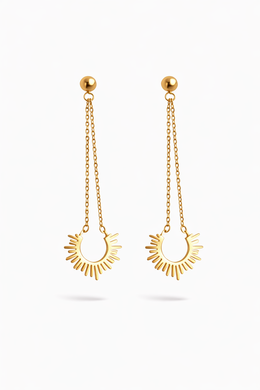Golden Sunburst Chain Drop Earrings