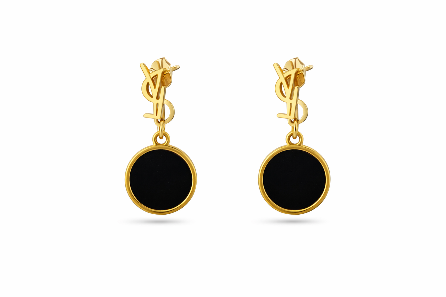 Noir Monogram Luxe Gold Drop Earrings