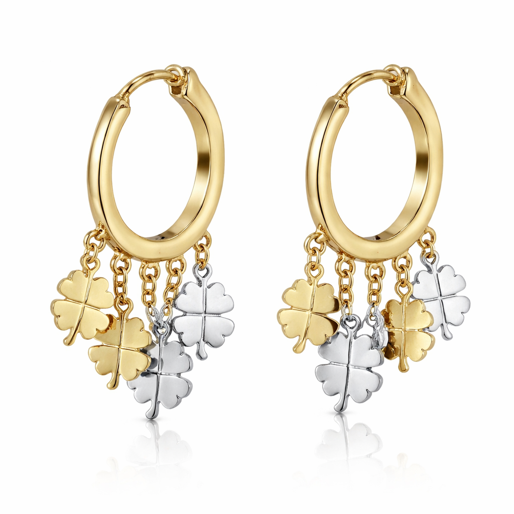 Lucky Clover Charm Hoop Earrings