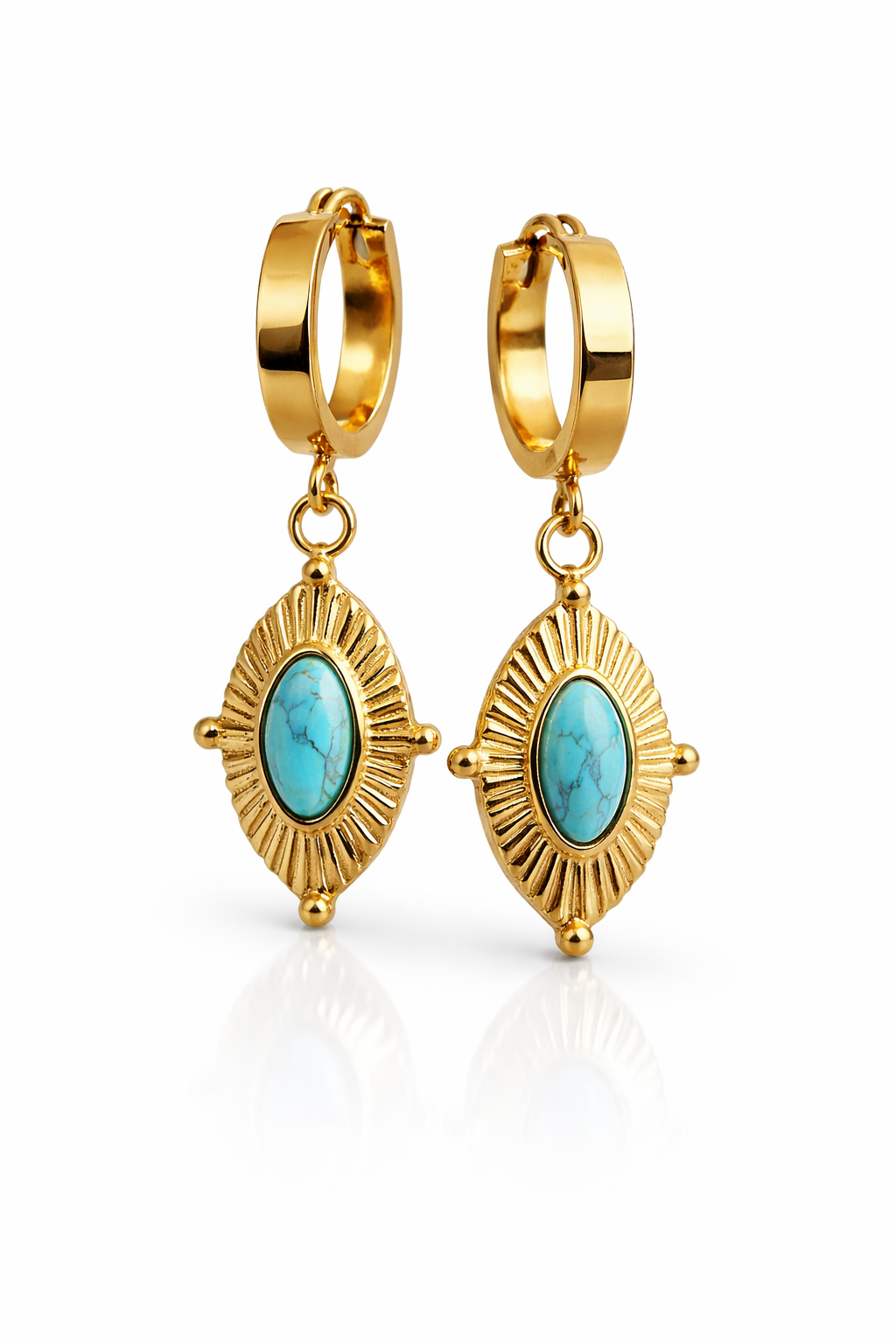 Luxury Turquoise Stone Drop Hoop Earrings for Women