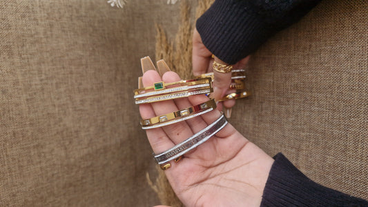 Emerald Touch Gold Bangle Trio - White Background