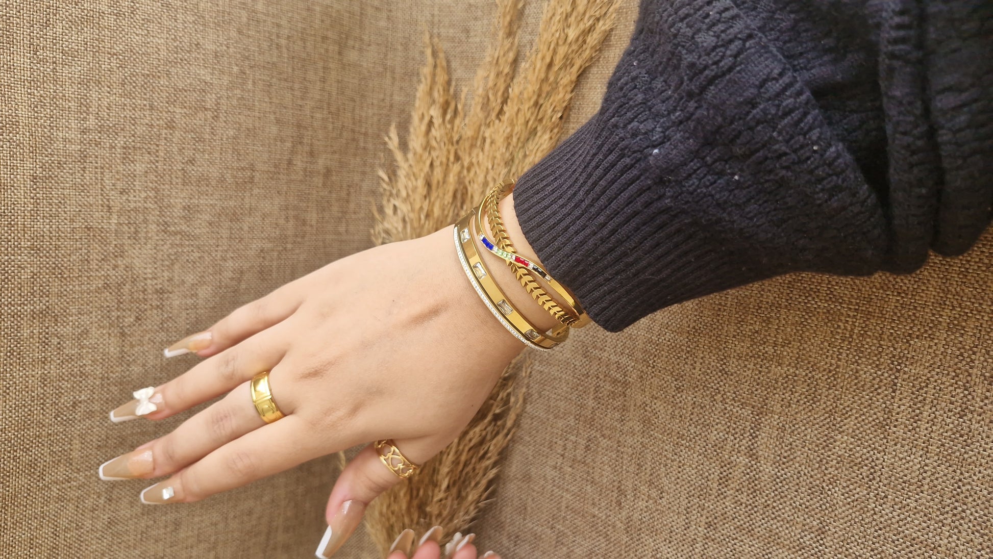 Colourful Charm Gold Bangle Stack - White Background