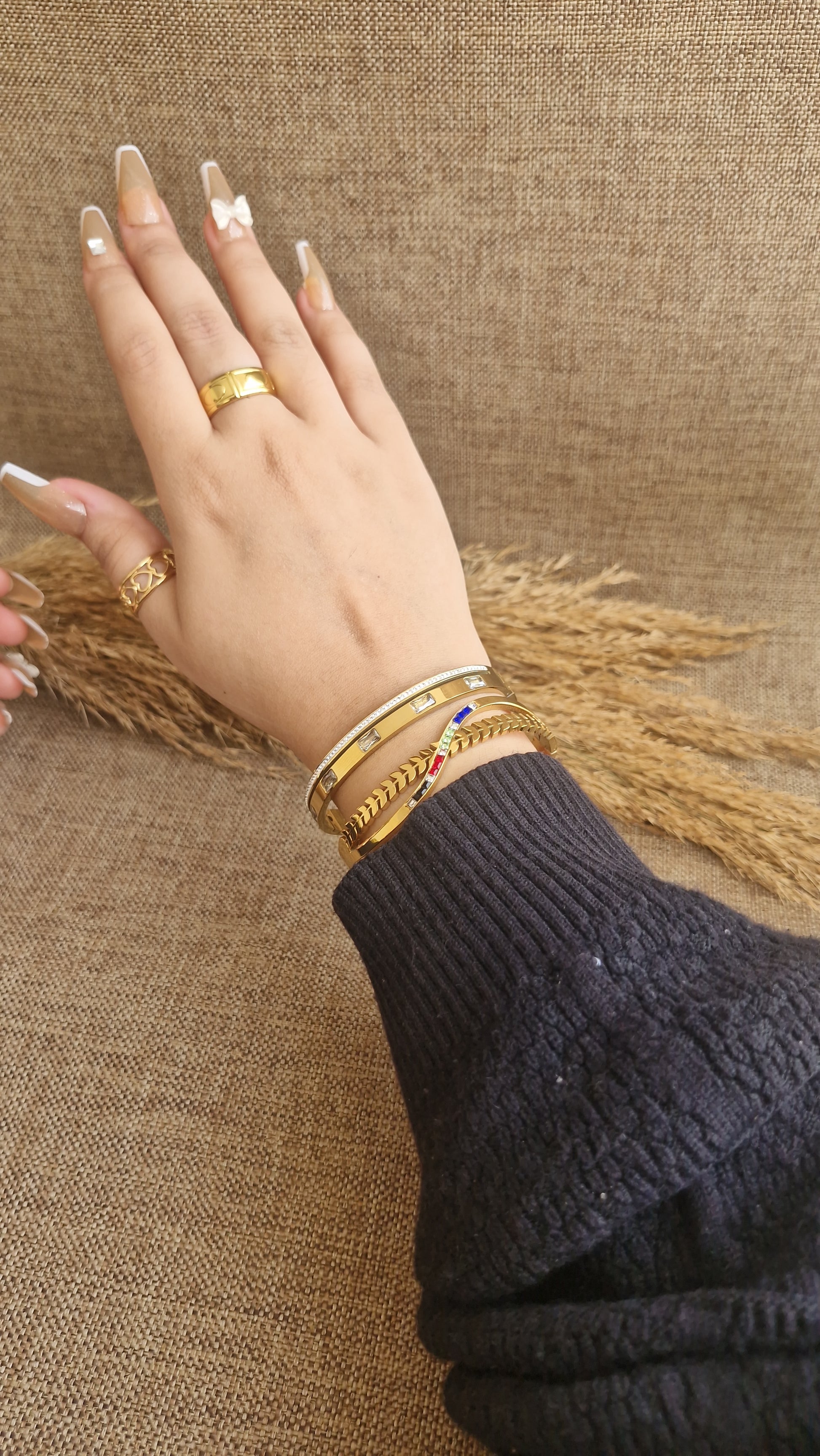 Colourful Charm Gold Bangle Stack