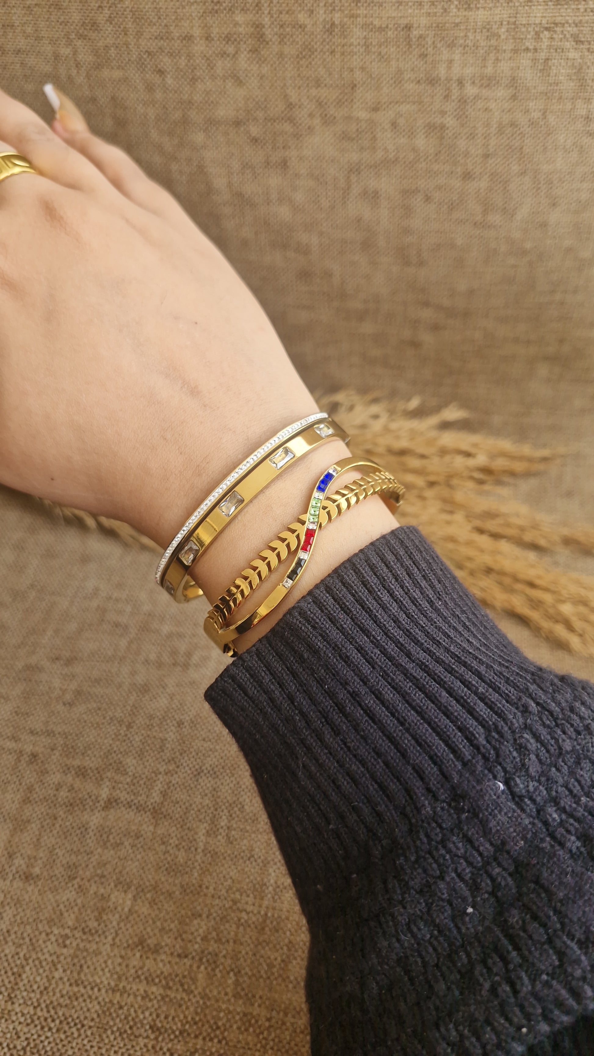 Rainbow Enamel Gold Cuff Stack