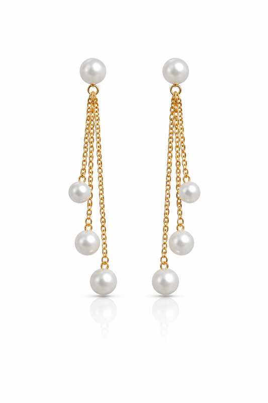 Pearl Cascade Gold Drop Earrings – Luxury Korean Style Earrings for Women