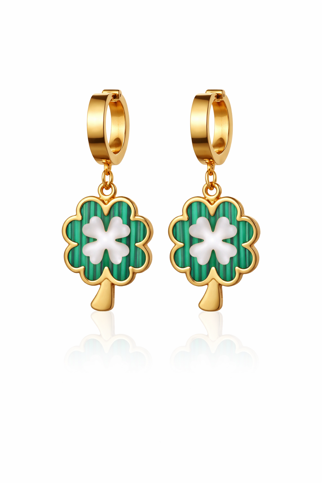 Lucky Clover Malachite Gold Hoop Earrings