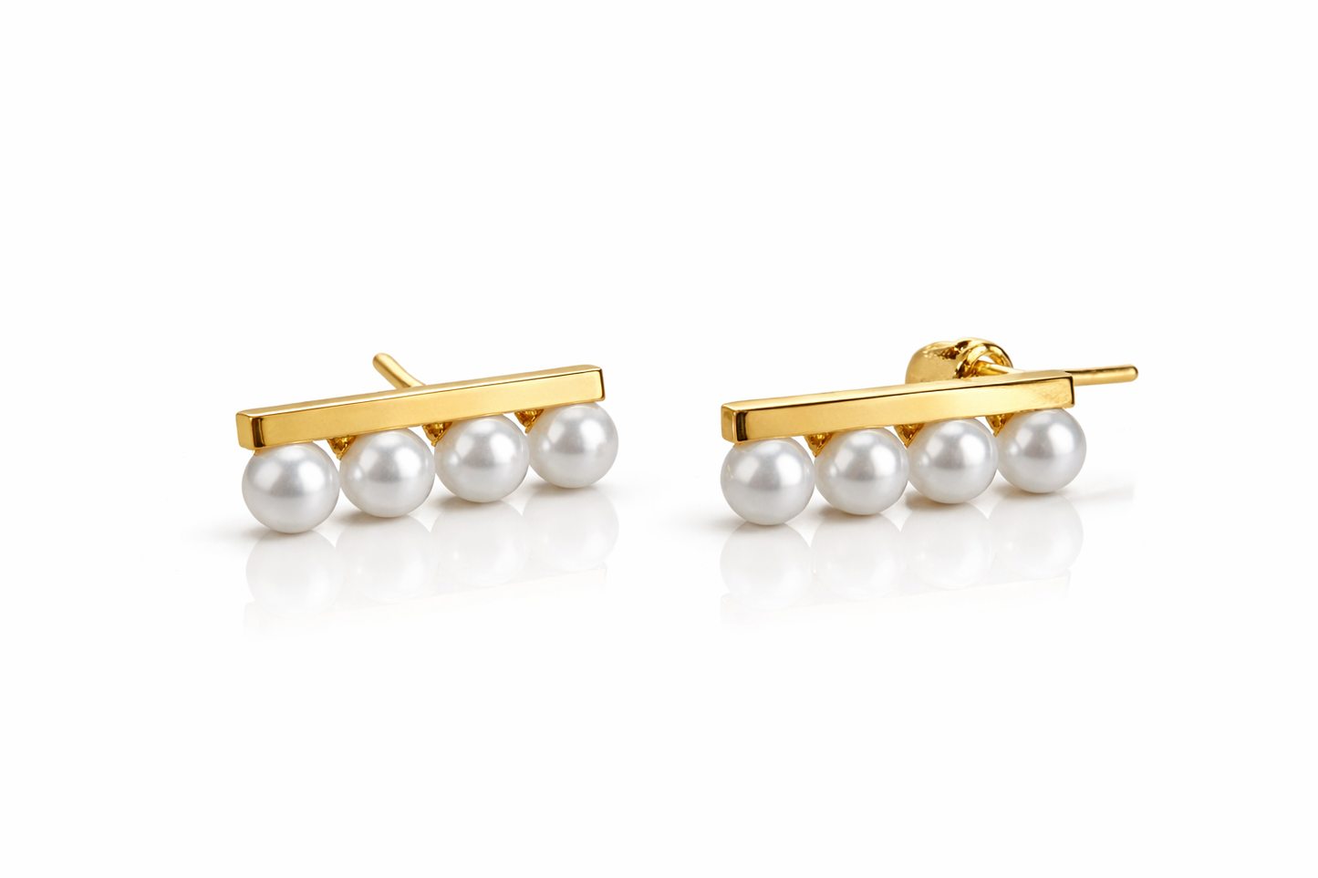 Celina Pearl Line Gold Stud Earrings
