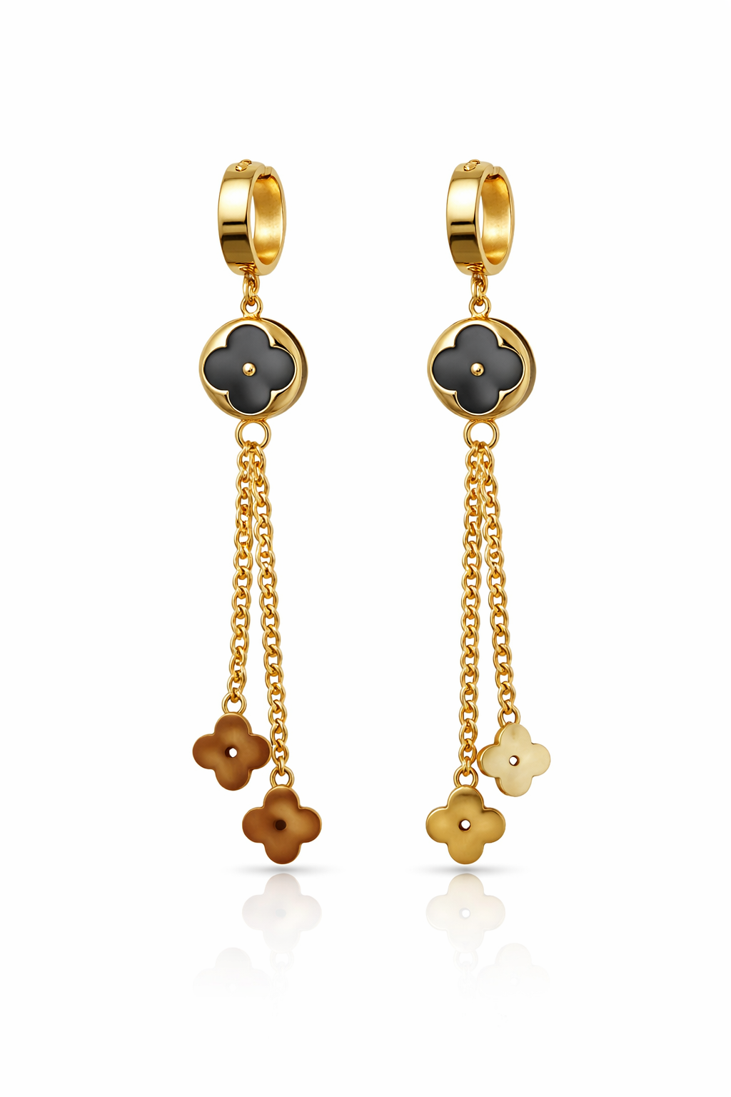 Elegant Gold Clover Dangle Earrings