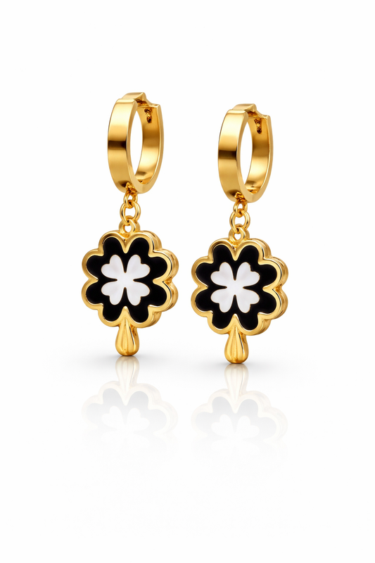 Gold drop earrings Black and White