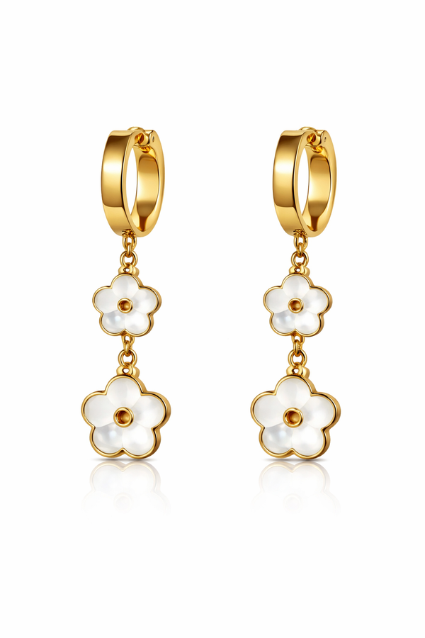 Gold Drop Earrings with Flowers