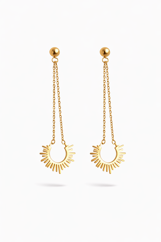 Golden Sunburst Chain Drop Earrings