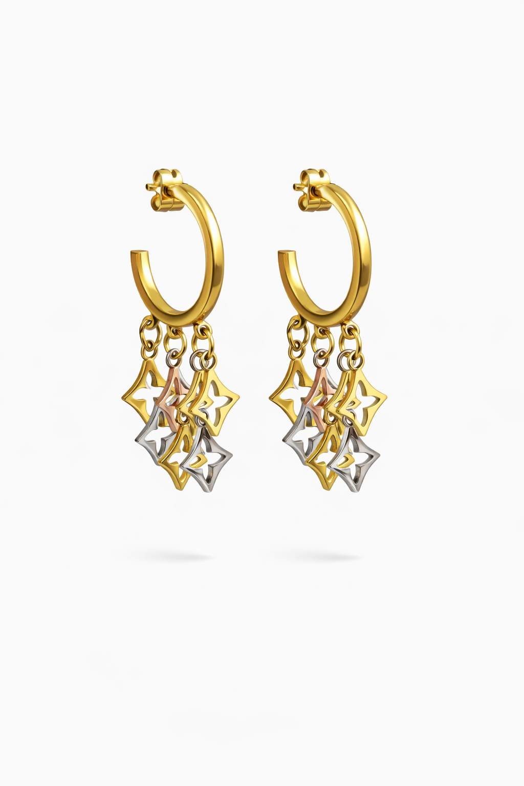 Gold and Silver Star Dangle Earrings