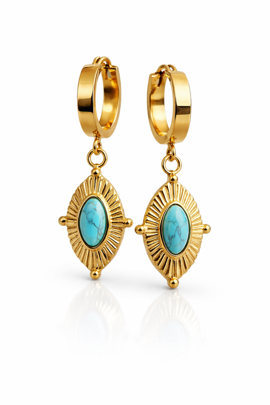 Luxury Turquoise Stone Drop Hoop Earrings for Women