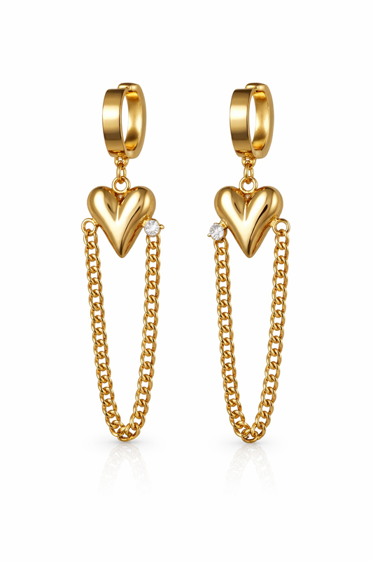 Luxury Gold Heart Chain Dangle Earrings for Women