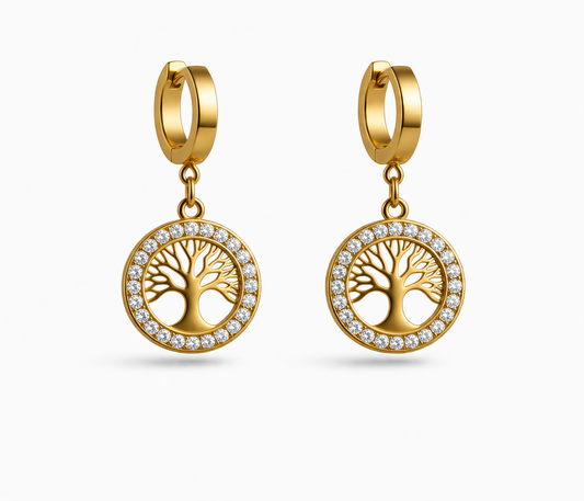 Tree of Life Crystal Hoop Earrings for Women