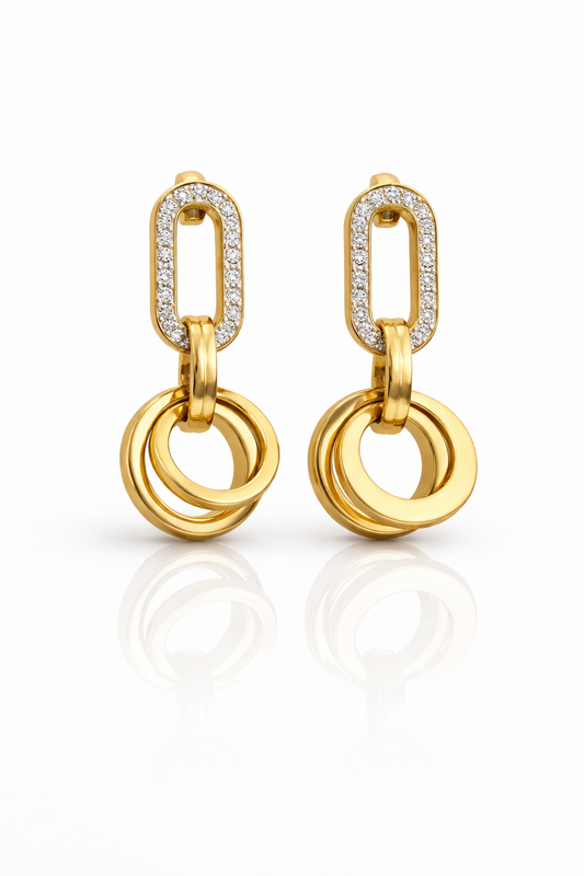 Luxury Crystal Interlocking Ring Drop Earrings