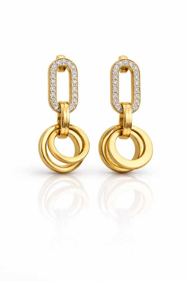 Luxury Crystal Interlocking Ring Drop Earrings