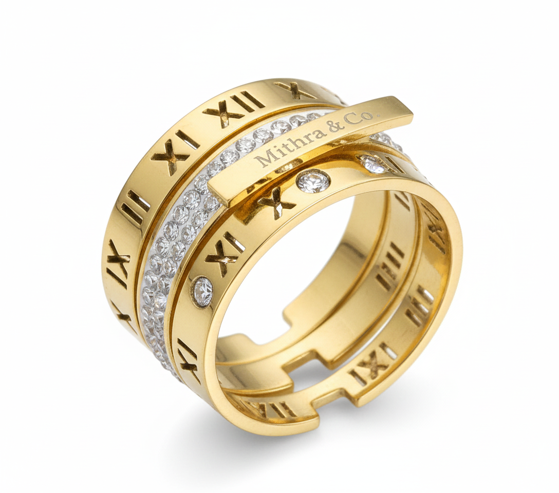 Roman 3 Layer Gold Ring