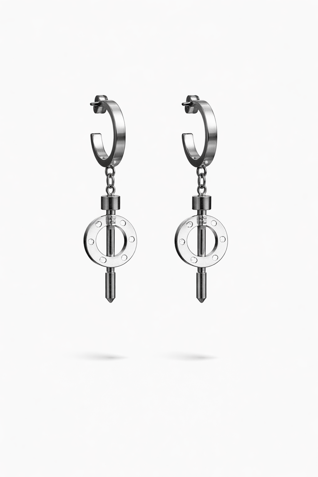 Silver Geometric Drop Hoop Earrings
