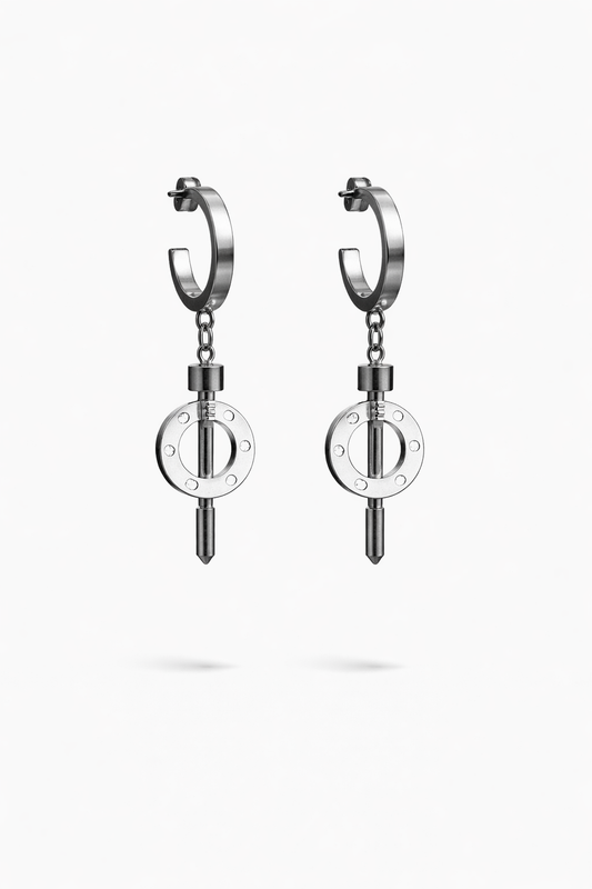 Silver Geometric Drop Hoop Earrings