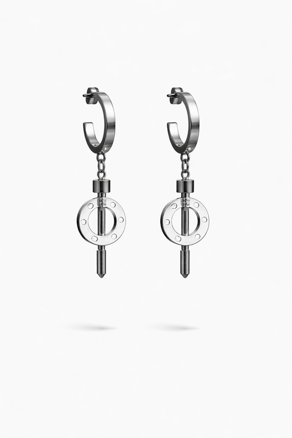 Silver Geometric Drop Hoop Earrings